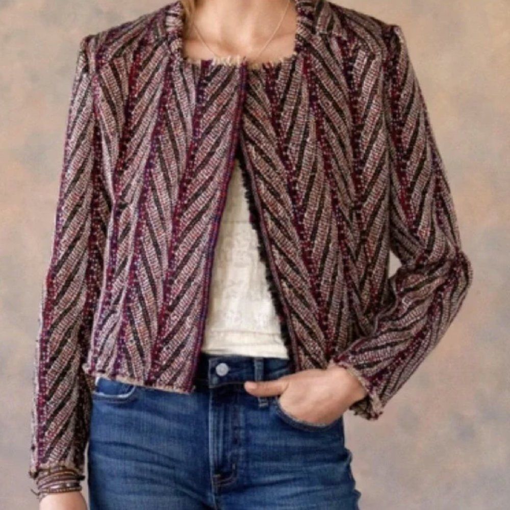 DRIFTWOOD Herringbone Raw Hem Wool Blend Jacket, Size S